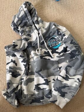 Santa Cruz Skateboards Grey Camouflage Hoodie with Teal Logo